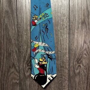 Vintage 1993 Nintendo Super Mario Bros Blue Musical Theater Silk Feel Necktie